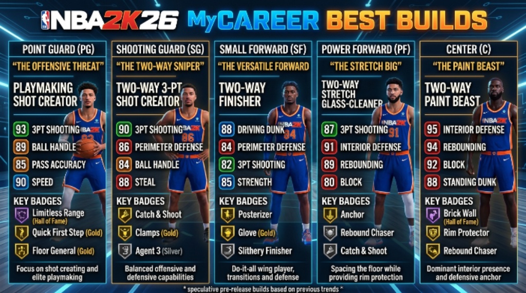 Best MyCareer Builds in the US: PG, SG, SF, PF and C Guide