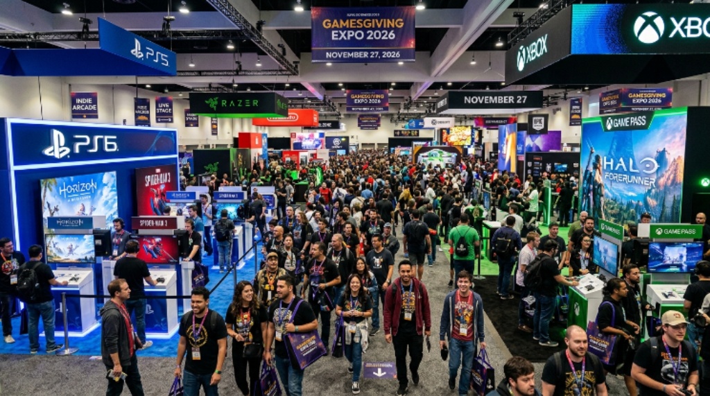 GamesGiving Expo 2026 event floor filled with gaming booths and excited visitors on November 27